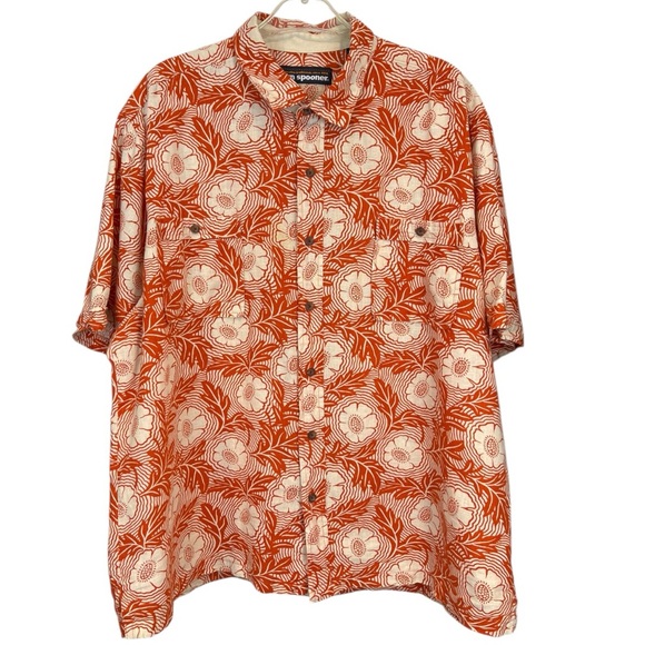 reyn spooner Other - Reyn Spooner Hawaiian Shirt Mens Linen blend  Orange Floral Button Down XXL